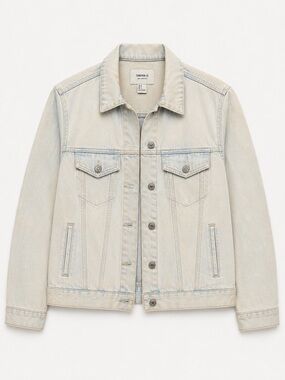 Forever 21 Oversized Denim Jean Jacket Light Wash With Tan Distressed Finish